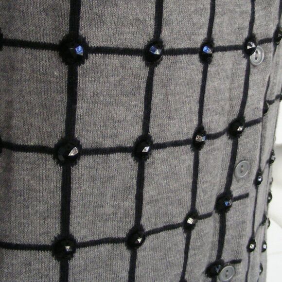 new COLDWATER CREEK Cardigan, XS/4-6 Windowpane, 3/4 sleeves, Gray & Black - Picture 2 of 13